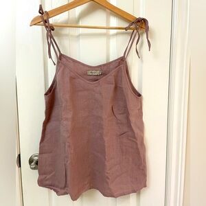 NWOT Mauve Linen Camisole with Cute Tie Shoulder Detail